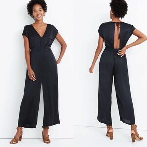 Madewell Black Satin Open-Back Jumpsuit Size 4